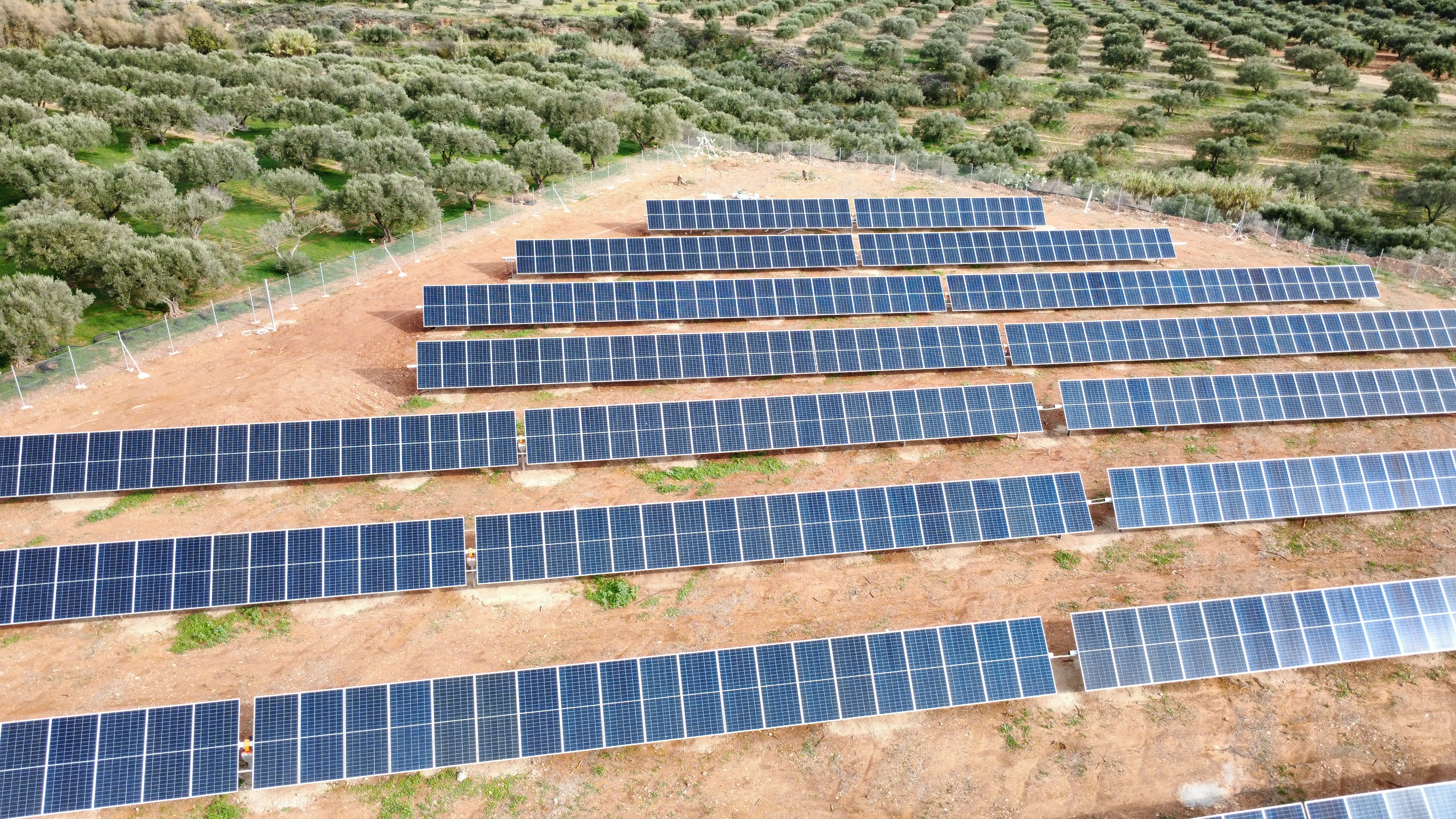 Detailed view of high-efficiency photovoltaic panels installed in a rural area.